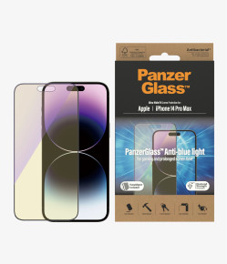 Оригинален скрийн протектор от закалено стъкло PanzerGlass Ultra-Wide Fit Anti-BlueLight за Apple iPhone 14 Pro Max 6.7 напълно покриващ защита за очите от синя светлина